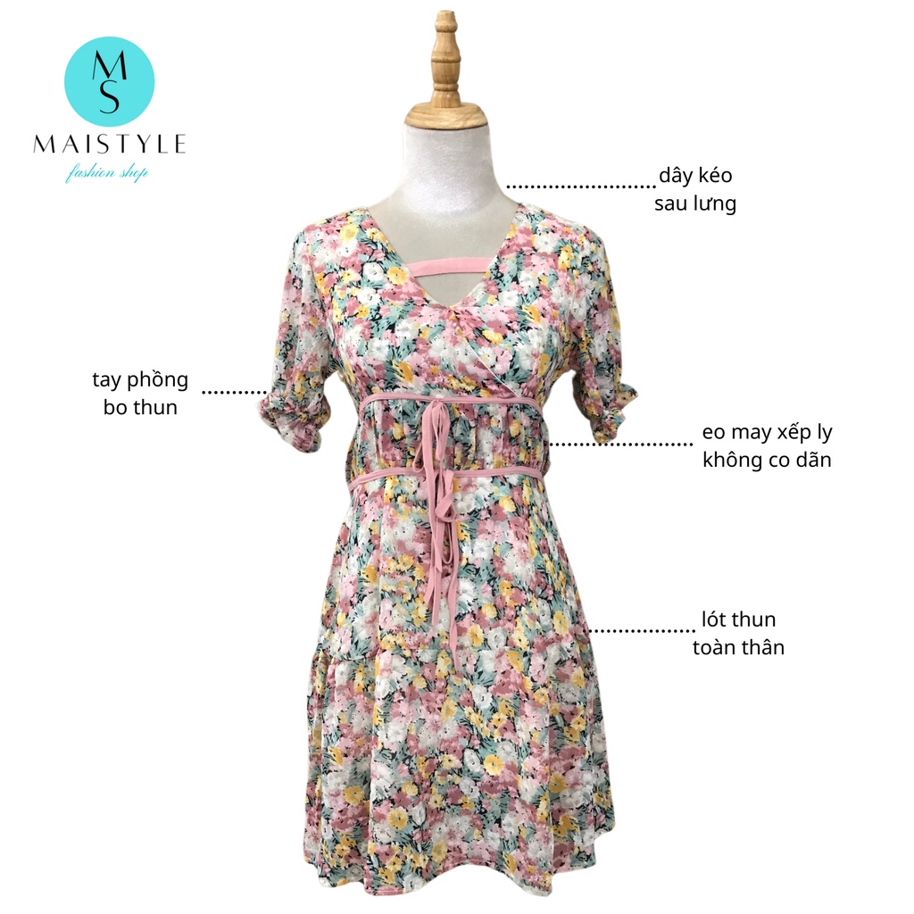 Đầm hoa nhí đi biển MAISTYLE váy voan tiểu thư xinh đi chơi tay phồng ngắn ulzzang bánh bèo cổ V MY1036