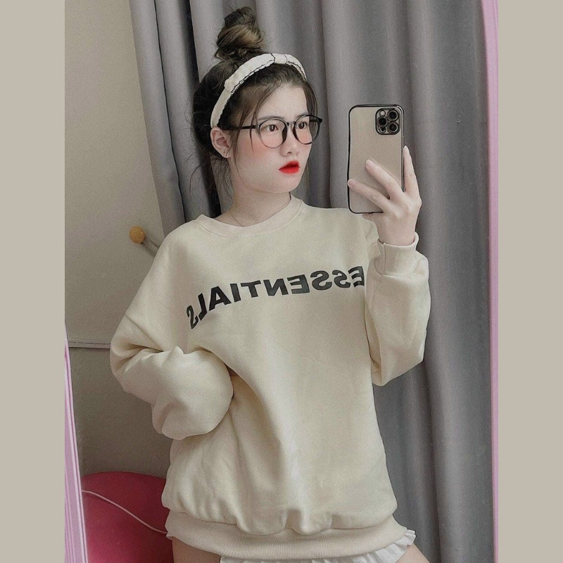 Áo sweater nữ in chữ ESSENTIALS Áo hoodie nỉ form rộng phong cách ulzzang Hàn Quốc siêu xinh | BigBuy360 - bigbuy360.vn