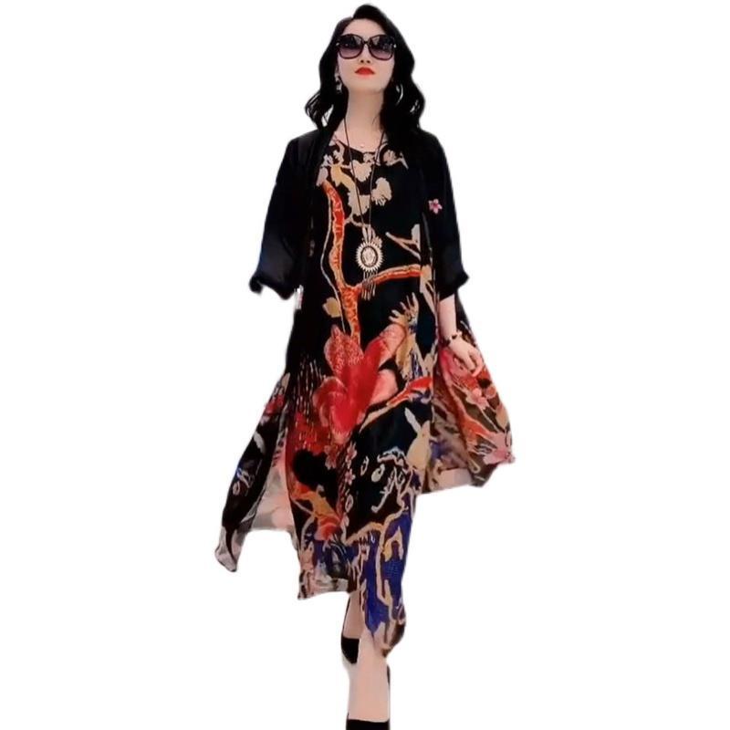 Bộ Đầm Lụa Mỏng Hai Mảnh Kích Thước Lớn Thời Trang Xuân Hè Phong Cách Mới Dành Cho Bạn Nữ 2023