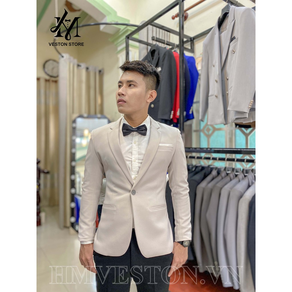 Áo vest nam ôm body màu kem nhạt chất liệu vải dày mịn co giãn