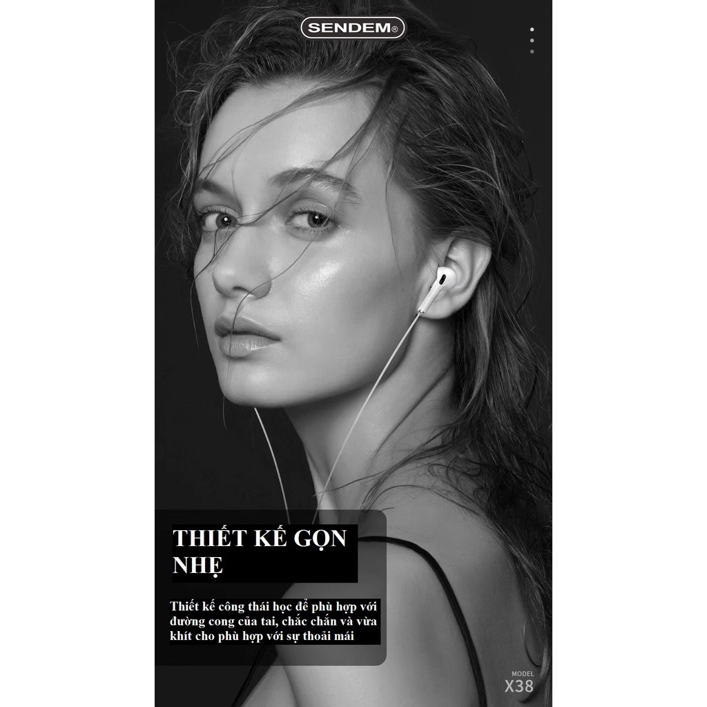 Tai nghe nhét tai SENDEM X38 chân cắm 3.5mm kim nghiên đeo êm tai, nghe nhạc ấm, bass cực hay HÀNG CHÍNH HÃNG SENDEM