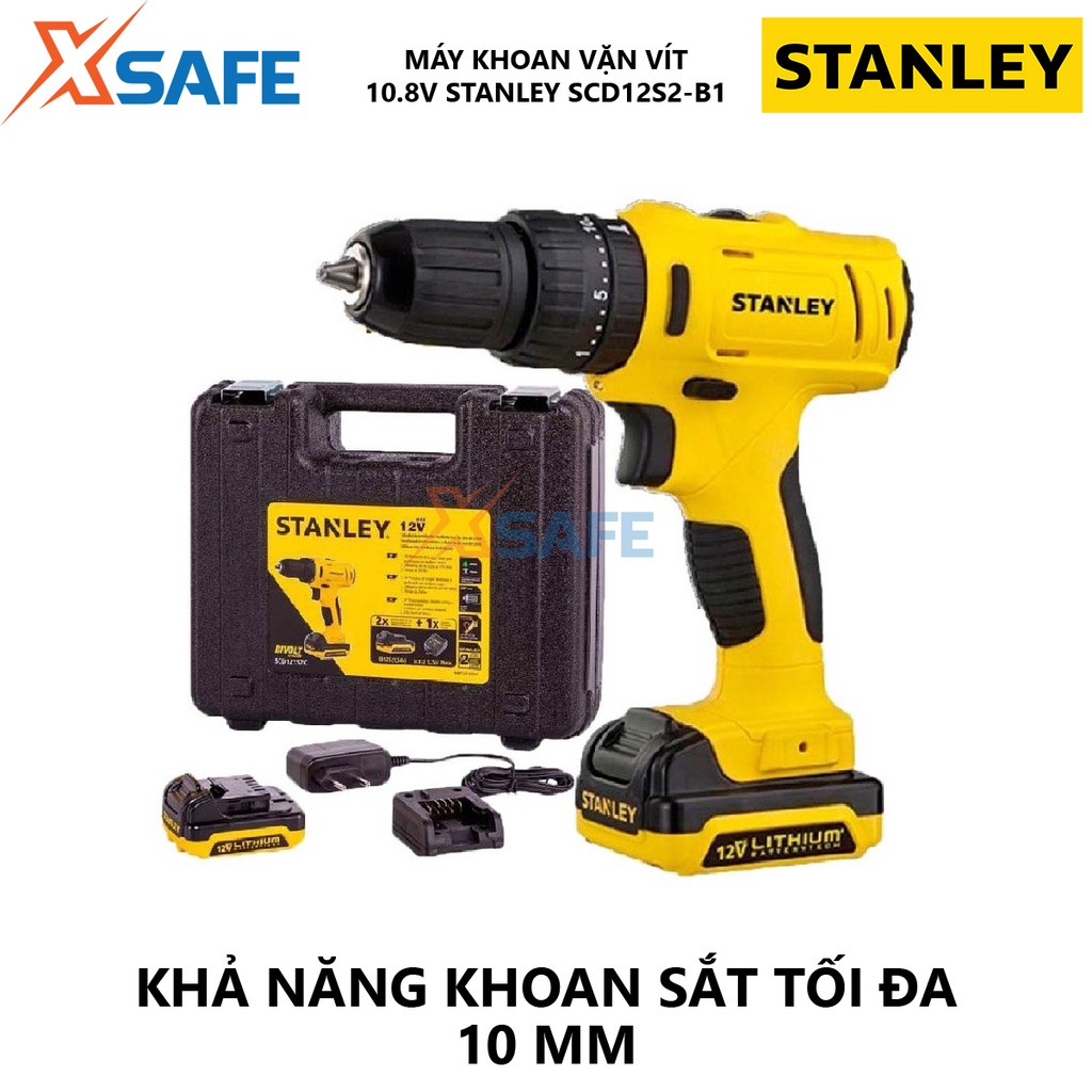 Máy khoan vặn vít STANLEY SCD12S2-B1 Máy siết vít dùng pin điện thế 10.8V Tốc độ không tải 0–1.200 vòng/ph - Chính hãng