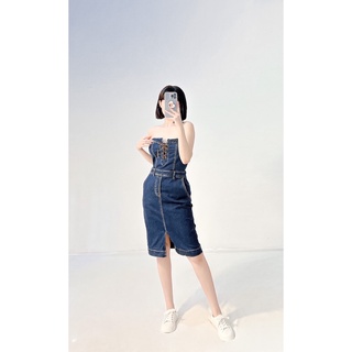 Đầm ống jean thắt dây xẻ tà