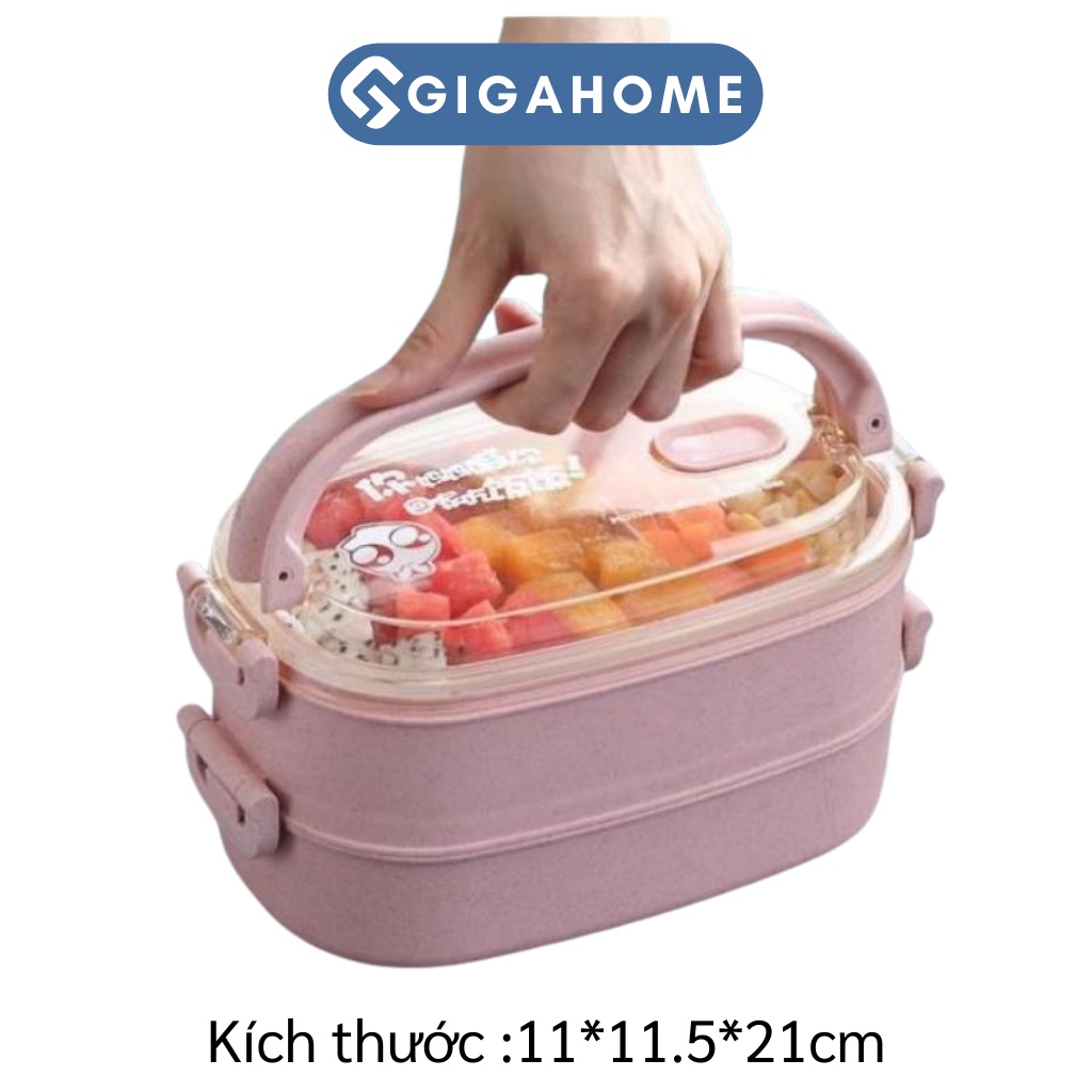 Hộp Đựng Cơm Văn Phòng Lúa Mạch GIGAHOME 2 Tầng Tặng Kèm Đũa, Muỗng, Nĩa 7985