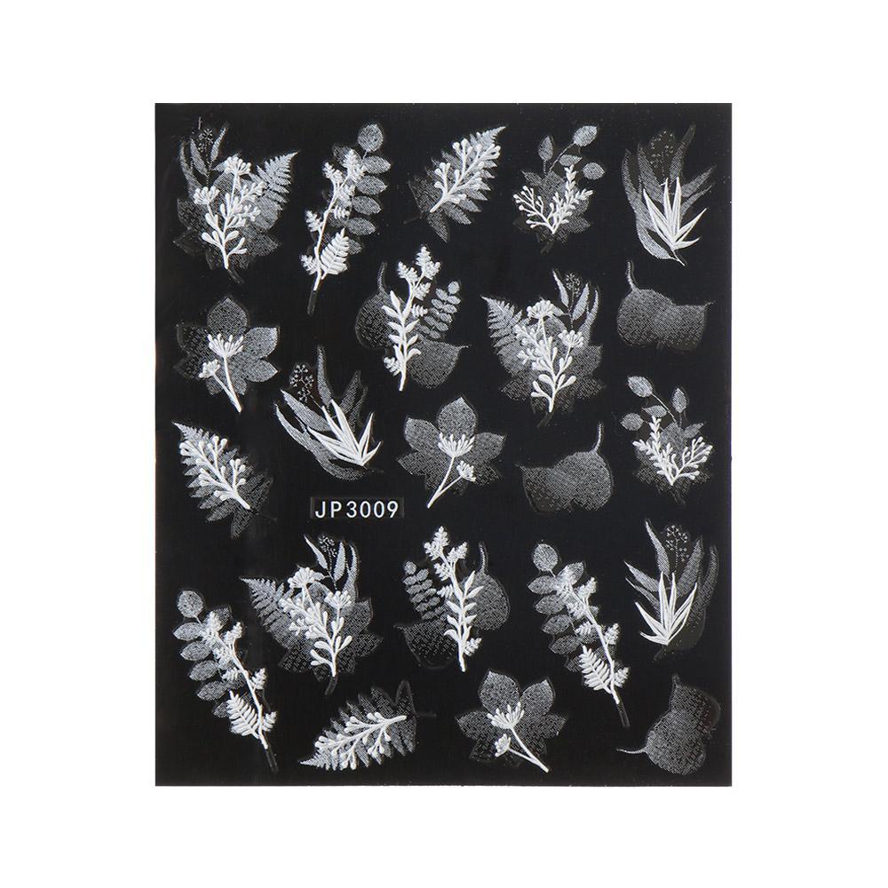 Miếng Dán Trang Trí Móng Tay Họa Tiết Hoa Tuyết 3D Màu Trắng Đen