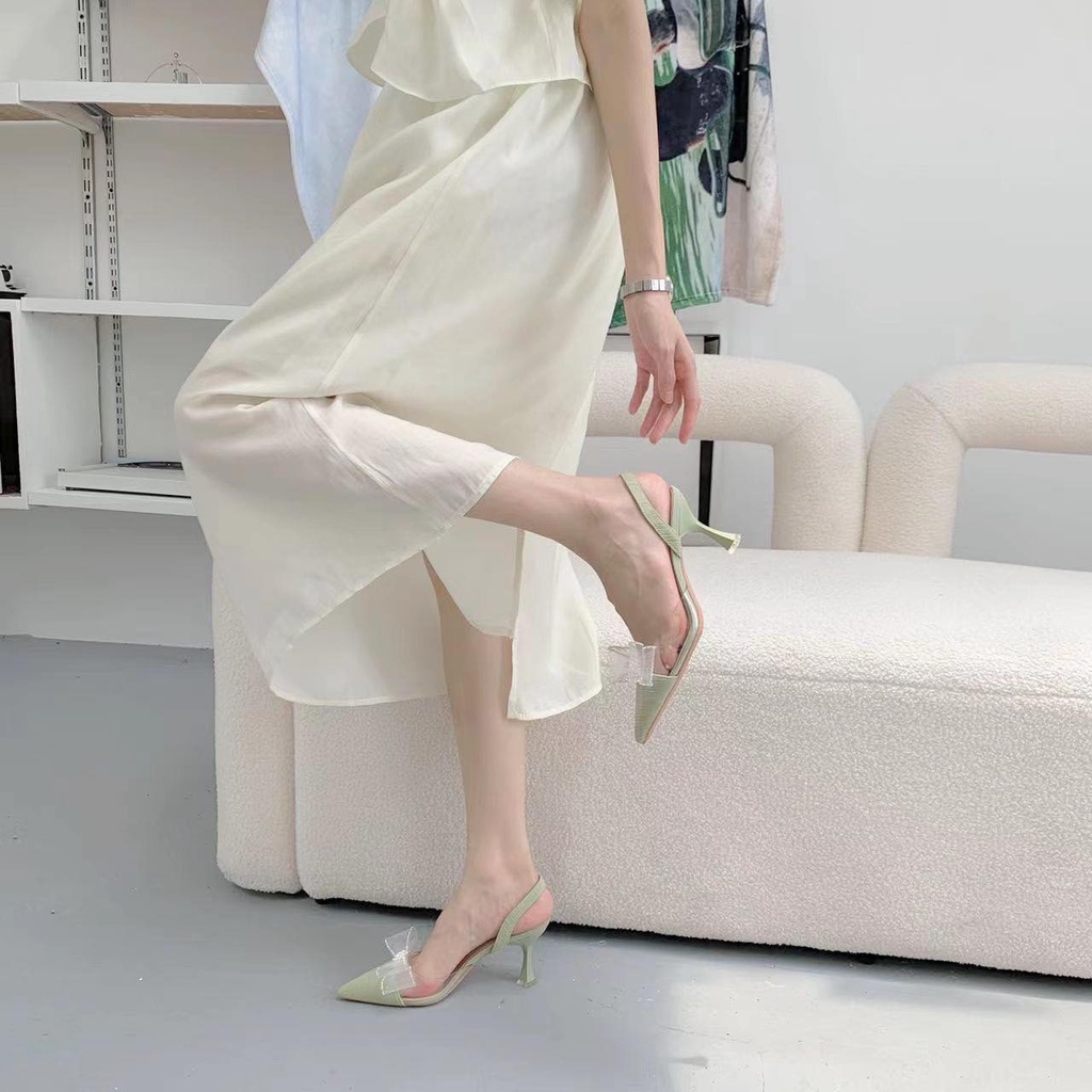 Cao gót quai sau nơ lưới phối trong 520-1 - Kachi House