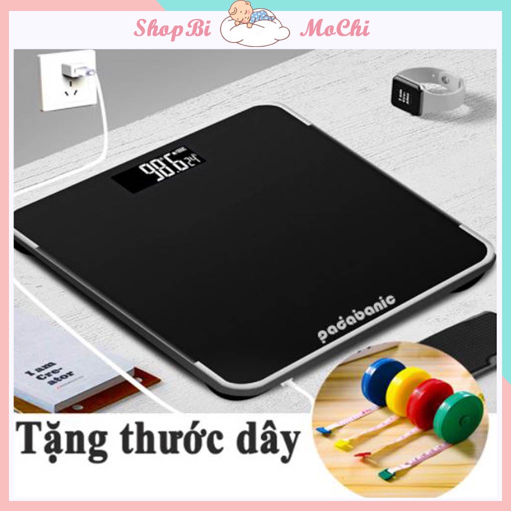 Cân điện tử sạc USB Padabanic, Cân sức khỏe gia đình chuẩn xác có hiện thị nhiệt độ phòng,tặng kèm dây đo
