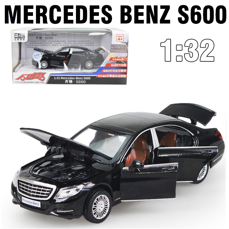 Xe mô hình ô tô MERCEDES BENZ S600 ĐỒ chơi trẻ em bằng sắt tỉ lệ 1:32 có âm thanh và đèn mở các cửa xe