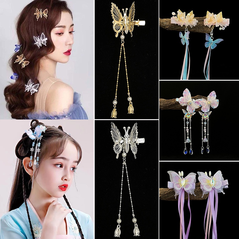 Mới Kẹp Tóc Hình Bướm Tua Rua Phong Cách Hàn Quốc Cổ Điển Dành Cho Nữ
