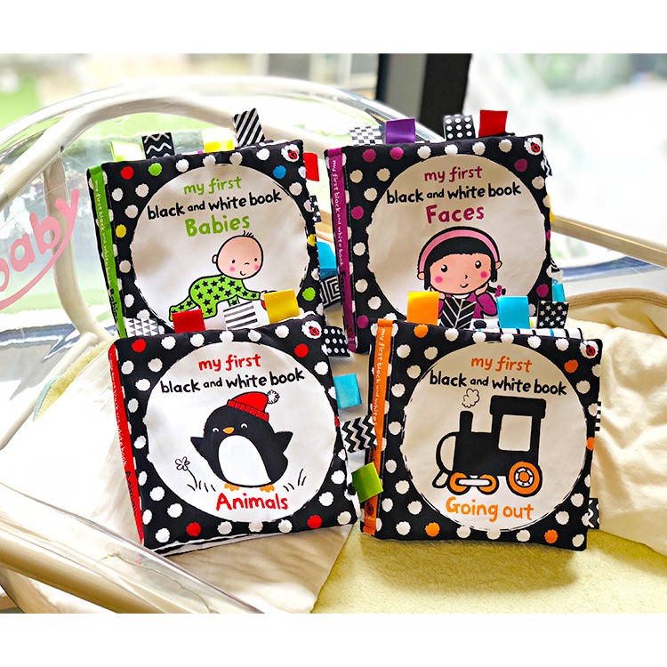 Sách Vải Màu Trắng Đen Phát Ra Âm Thanh Giáo Dục Cho Bé Sơ Sinh 0686