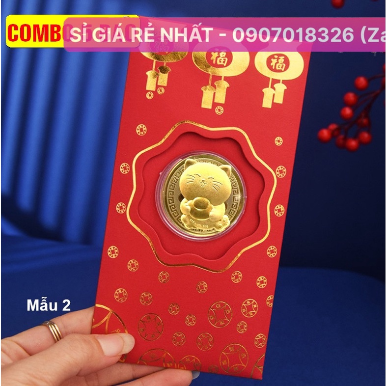 [5 Cái] Bao lì xì tết hình mèo mạ vàng của Đài Loan - Mẫu 2