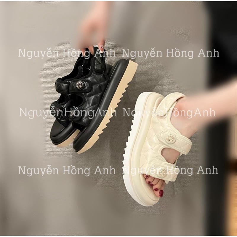 sandal + dép trần trám 2 quai ngang đế cao 5p (FULL HỘP- hàng QC) quai dán cho nữ