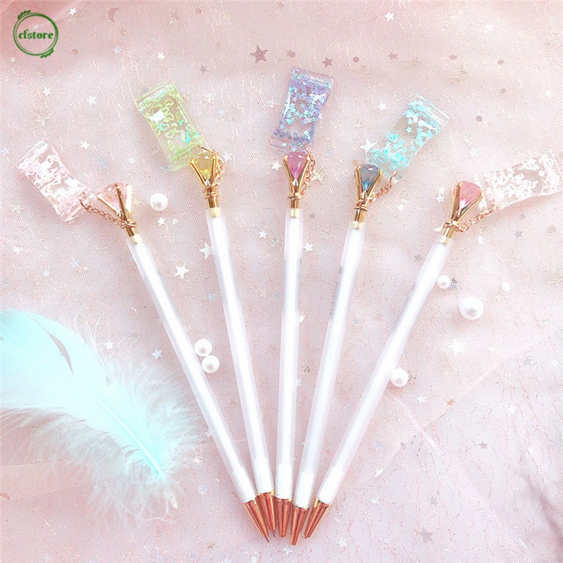 Bút chì bấm đầu 0.5/0.7mm thiết kế đầu hình kim cương kèm mặt phụ kiện dạng viên kẹo xinh xắn