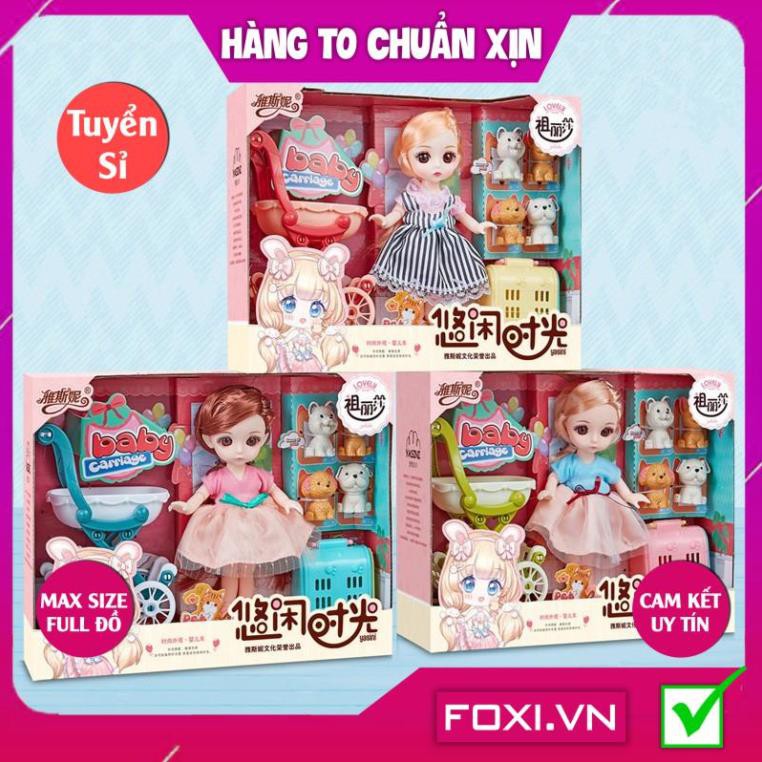 Búp Bê công chúa 3D Foxi giao ngẫu nhiên kèm phụ kiện váy dạ hội-thú cưng-xe đẩy-Đồ chơi bé gái