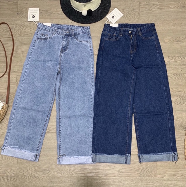 QUẦN JEANS ỐNG RỘNG GẬP GẤU ( 3 màu)