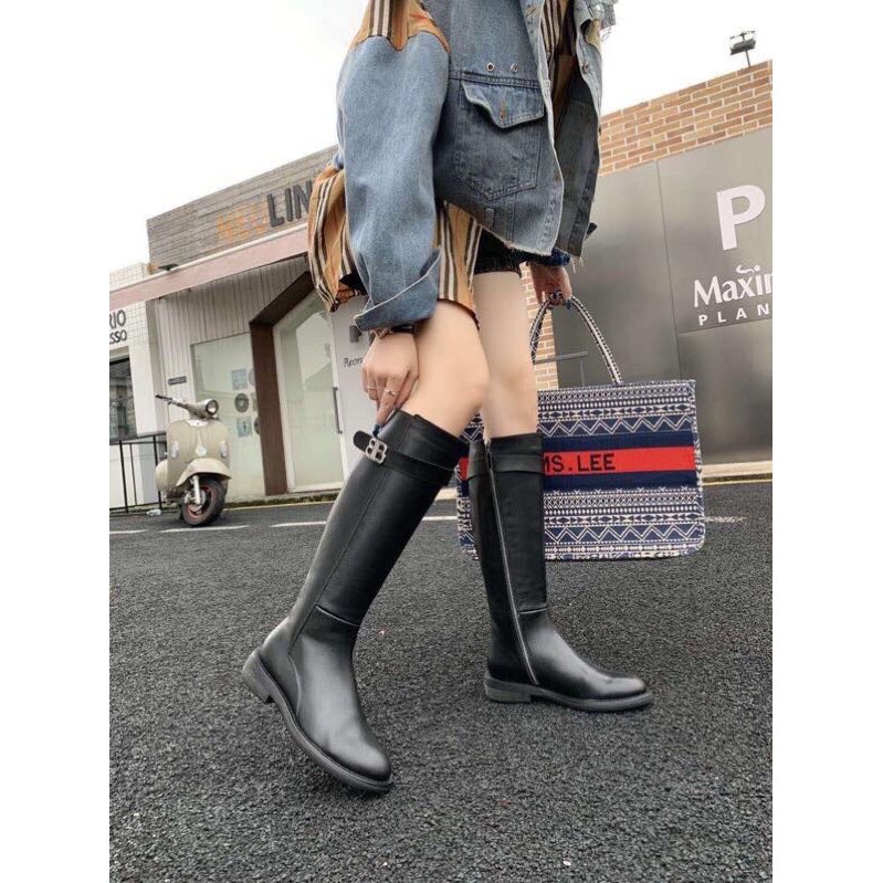 Boots cao cổ nữ khoá kéo bên hông đơn giản cổ điển da thật balenciaga