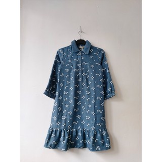 Váy Blossom Mini Tủ Nhà Mây dáng thường họa tiết hoa nổi tay lửng màu Xanh