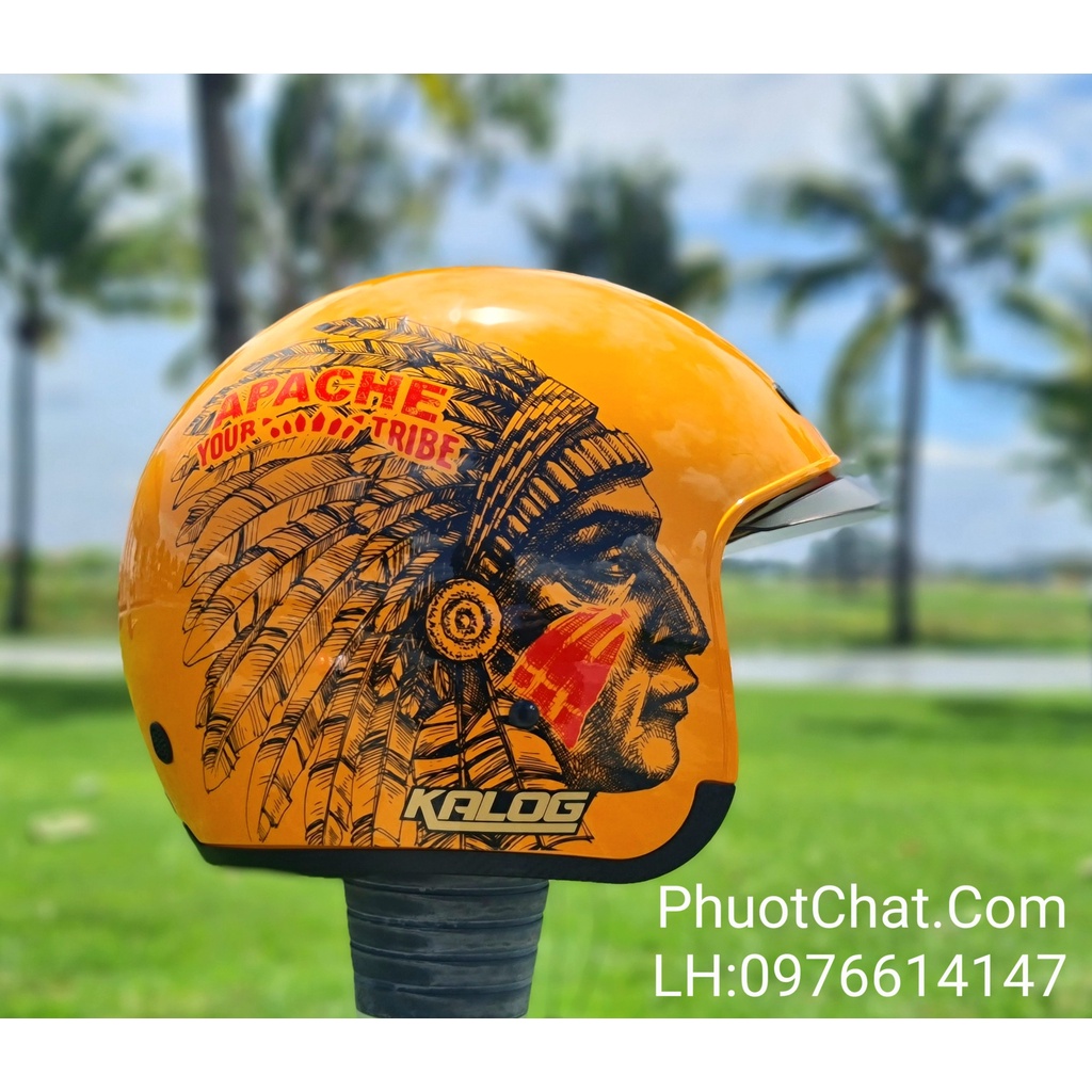 Mũ bảo hiểm 3/4 kính âm M139 màu vàng tem APACHE siêu đẹp