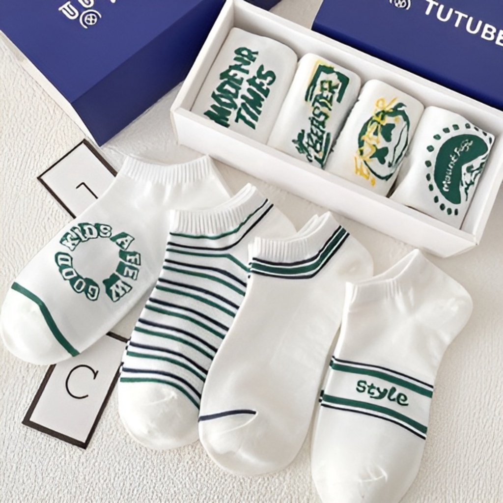 Set hộp 5 đôi tất nữ trắng, Set 4 đôi tất nữ basic thấm hút mồ hôi tốt dễ phối giày mã JinxT3