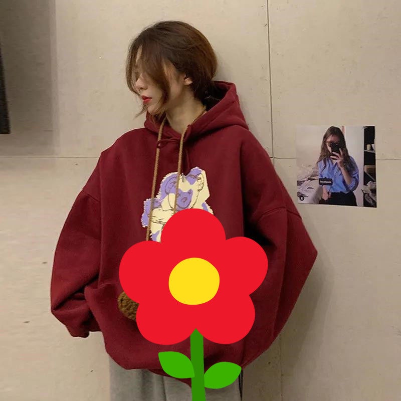 Áo hoodie dài tay dáng rộng thiết kế mới năng động thời trang mùa thu dành cho nữ