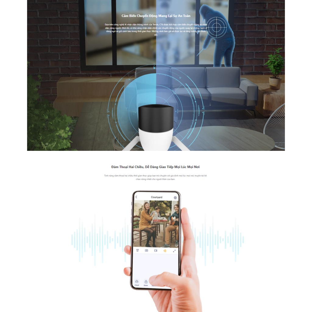 XÃ KHO  Camera Ngoài Trời Tenda CT6 2K Đàm Thoại 2 Chiều, Màu Đêm, Phát Hiện Chuyển Động