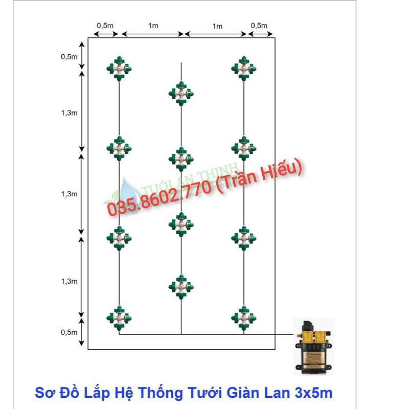 BỘ TưỚI LAN BƠM ĐÔI 12 BÉC 4 HƯỚNG PHUN SƯƠNG