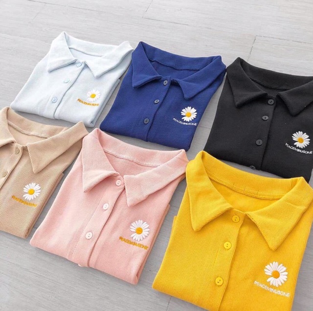 POLO DAISY Áo croptop polo thêu hoa cúc