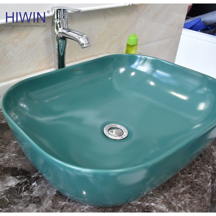 Chậu rửa mặt lavabo sứ đặt bàn nghệ thuật màu xanh HIWIN LP-A419