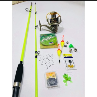 Bộ cần câu cá SHIMANO 2 khúc đặc và máy câu cá YUMOSHI LC 6000 và phụ kiện