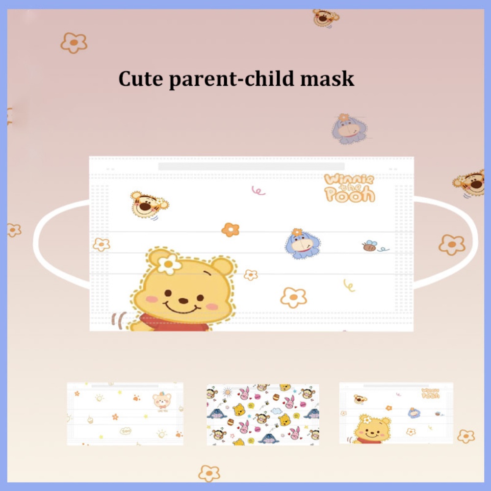 10 Chiếc 3 Lớp Phòng Chống Mặt Nạ Trẻ Em/Người Lớn Mặt Nạ Hoạt Hình Dễ Thương Gấu Pooh In Họa Tiết Hình Dùng Một Lần Bảo Vệ mặt Nạ