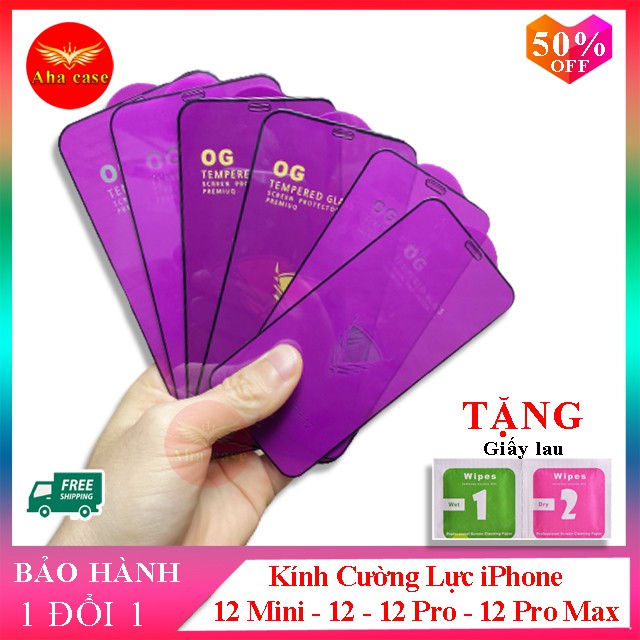 Kính cường lực iPhone 12 mini, 12, 12 Pro, cường lực ip 12 Pro max Full màn + Tặng kèm bộ giấy lau