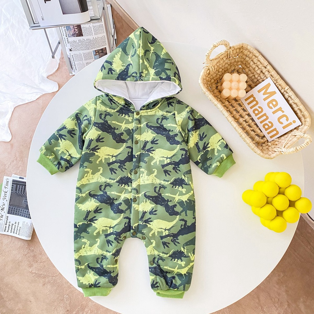 Áo liền quần SANLUTOZ tay dài có mũ trùm đầu mùa đông cho trẻ mới biết đi