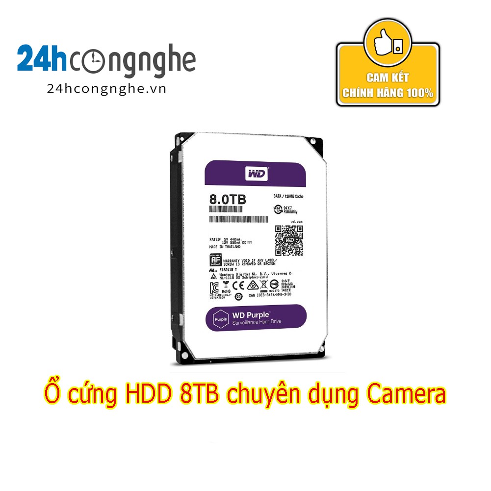 Western Purple 8TB dòng ổ cứng chuyên dụng cho camera, ghi hình liên tục 24/7 (chính hãng)