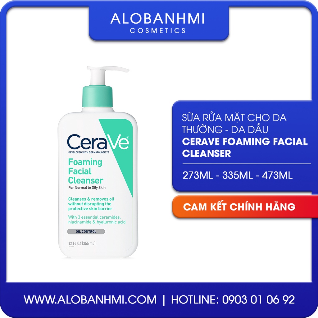 Sữa rửa mặt CeraVe Foaming Facial Cleanser cho da thường - da dầu