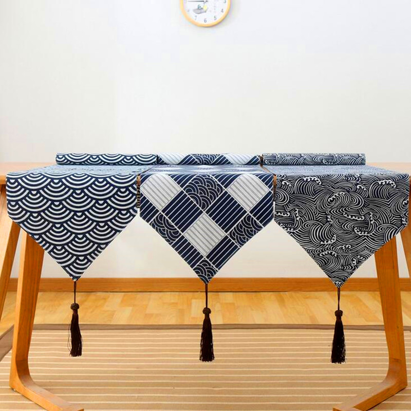 High-end Japanese-style Cotton Linen Table Runner Lattice Tea Table Zen Linen Retro Tablecloth Plate Mat Super Long Size