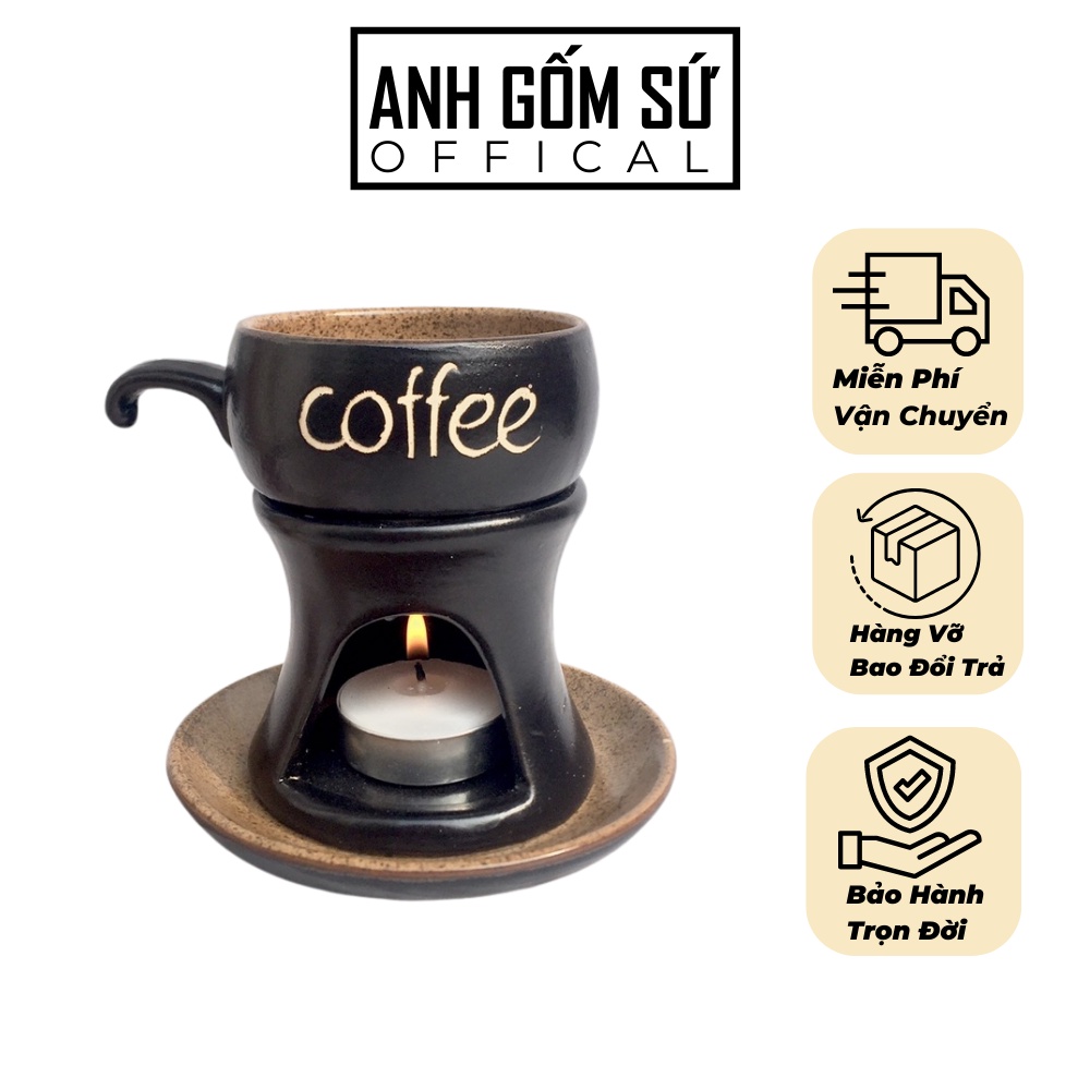 Bộ bếp tách đun hâm nóng cà phê bằng sứ Bát Tràng cao cấp