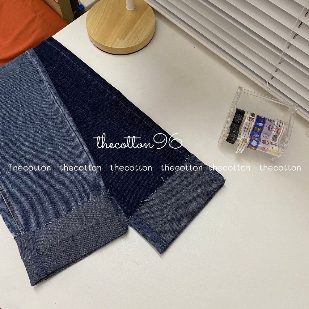 Quần Bò Gập Gấu Co Giãn Hàn Quốc Quần Jeans Nữ Xanh Đậm Lưng Cao TheCotton