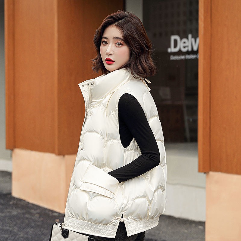 Áo khoác phao không tay dáng rộng 2021 LAMUSELAND chất liệu cotton dày dặn cho nữ