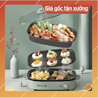 Bếp lẩu nướng đa năng chống dính 3 khay tháo dời Megou - 30S Chính hãng cao cấp
