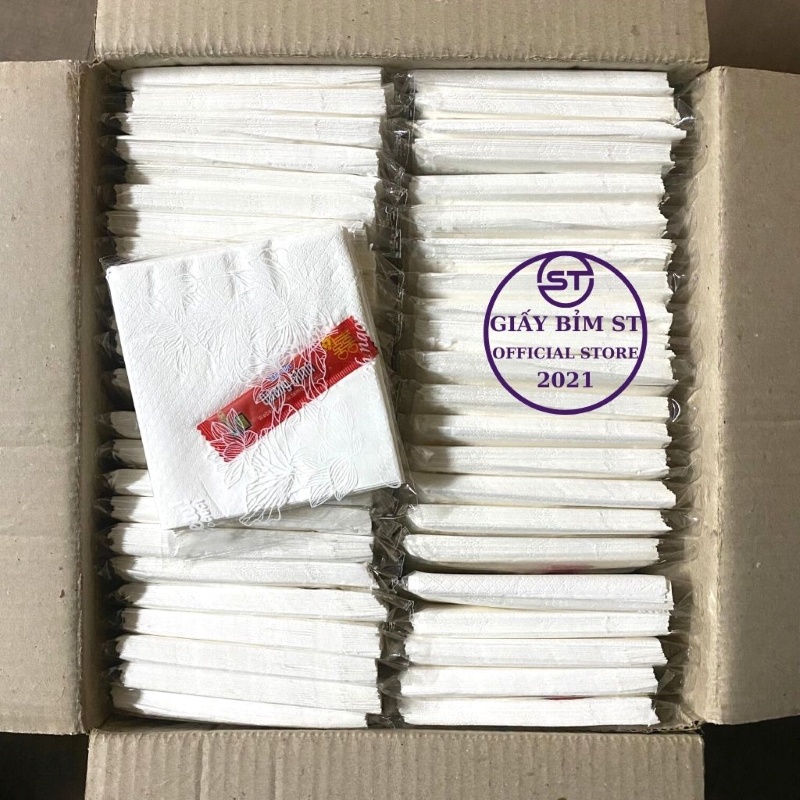 Thùng 100 gói giấy ăn đám cưới, tiệc chữ hỉ 12 tờ/gói x 2 lớp có tăm
