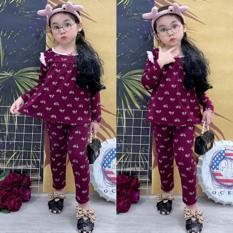 (9-22kg) Bộ tay dài babydoll cho bé gái thun cotton borip xịn