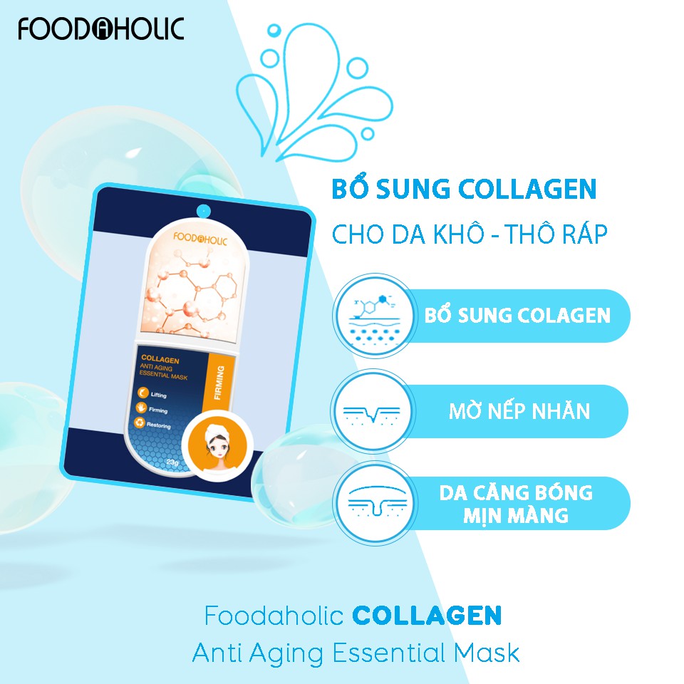 Combo 5 Mặt Nạ Chống Lão Hóa, Bổ Sung Collagen Mờ Nếp Nhăn Foodaholic Firm Collagen Anti Aging Essential Mask 23g x 5