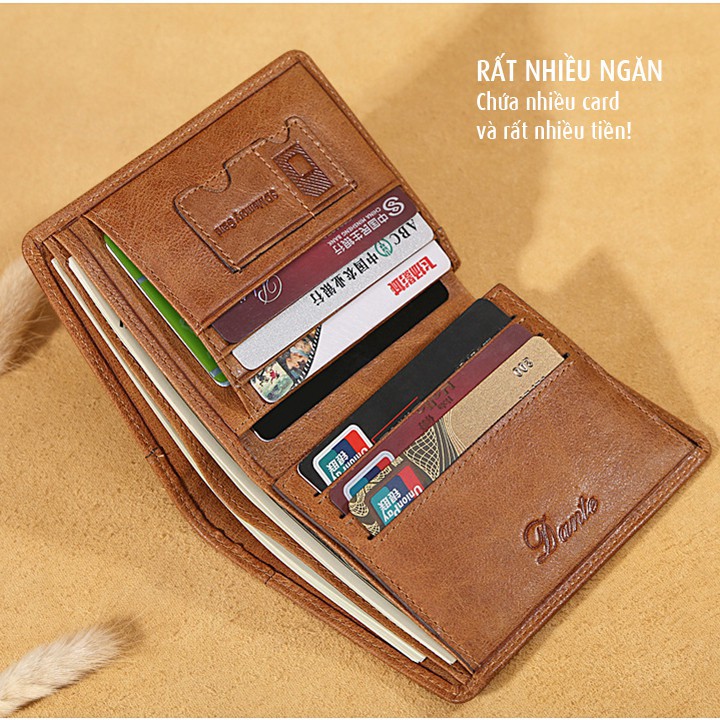 Ví da bò nam Dante, chính hãng, da thật V1701