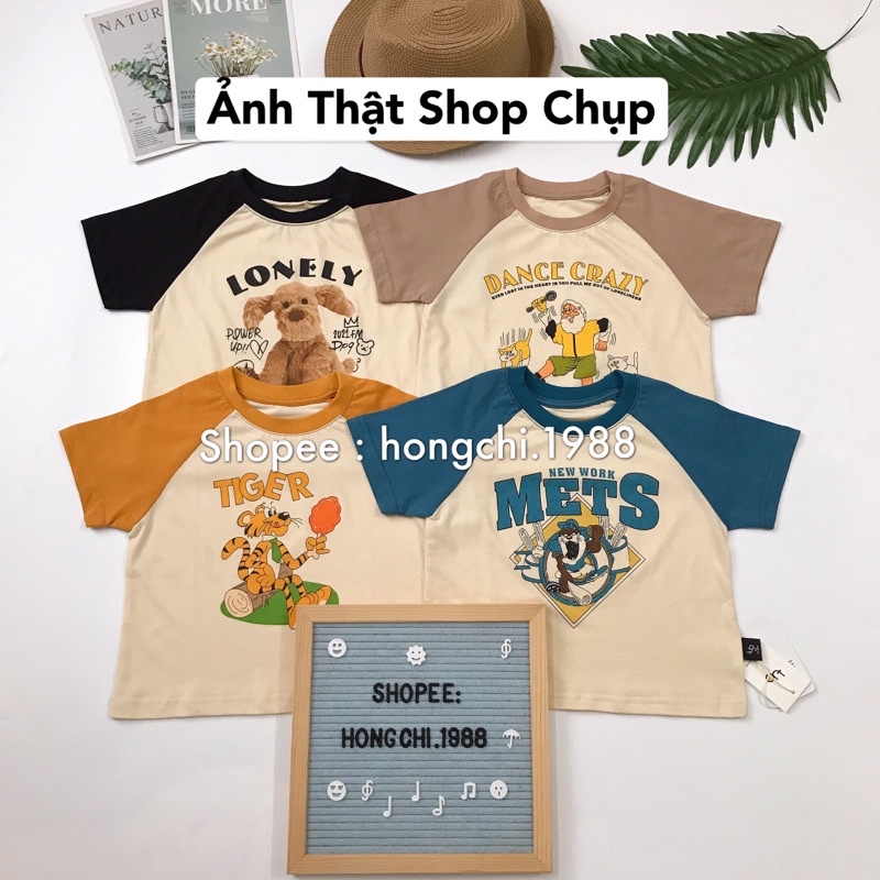 Áo phông hoạt hình cho bé trai chất cotton tay phối màu đẹp - Quần áo mùa hè trẻ em Treebibi 2-8 tuổi (Có clip,ảnh thật)