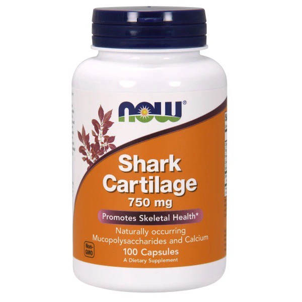 NOW Shark Cartilage 750mg 100 viên hỗ trợ sức khỏe xương khớp bổ sung Chiết xuất sụn cá mập và Canxi