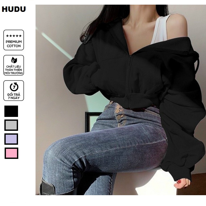 ÁO KHOÁC CROPTOP TAY PHỒNG NỮ VẢI NỈ ,ÁO HOODIE CROPTOP NỮ MÀU TRƠN NHIỀU MÀU
