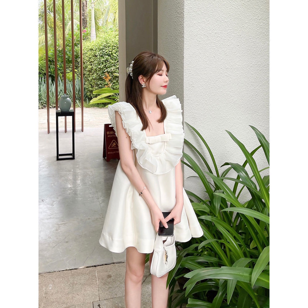 Đầm Hai Dây Cổ Vuông Dáng Rộng Màu Trắng Thời Trang Mùa Hè Xinh Xắn Cho Bé Gái