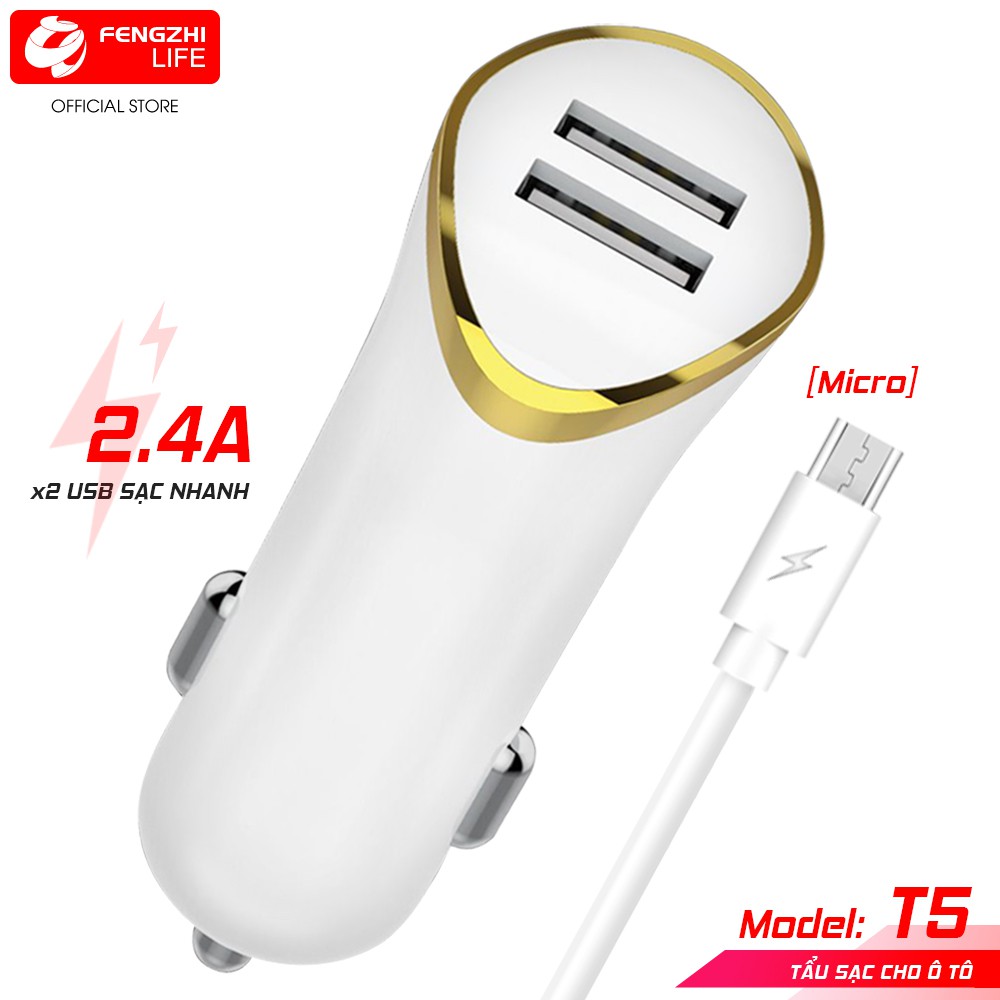 [Mã BMBAU50 giảm 7% tối đa 50K đơn 99K] Tẩu sạc 2.4A 2 cổng USB dùng trong xe ô tô MaiMi T5