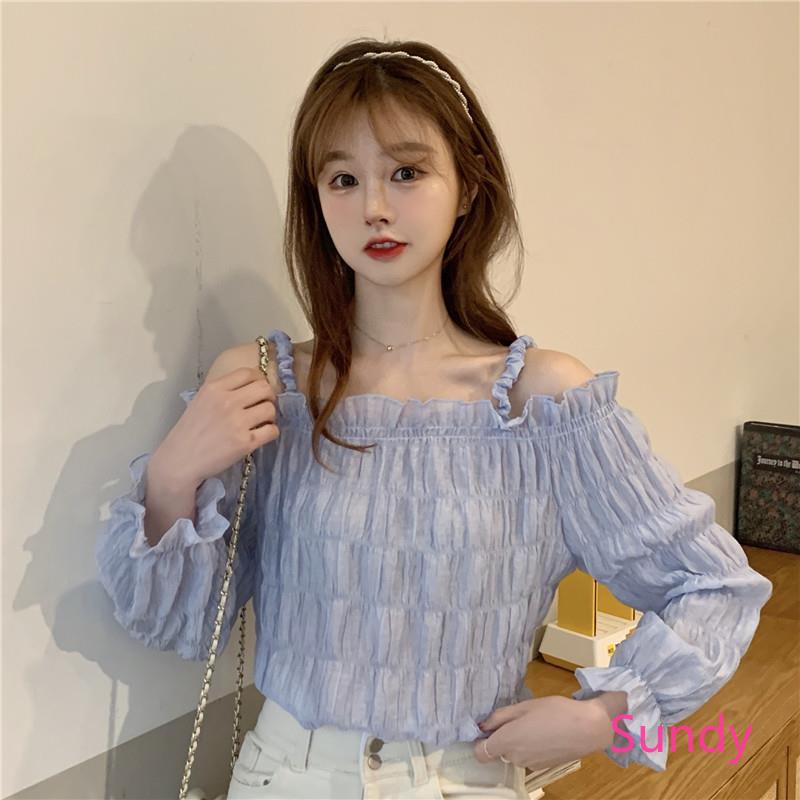 Áo kiểu tay dài trễ vai thời trang mùa hè dành cho nữ