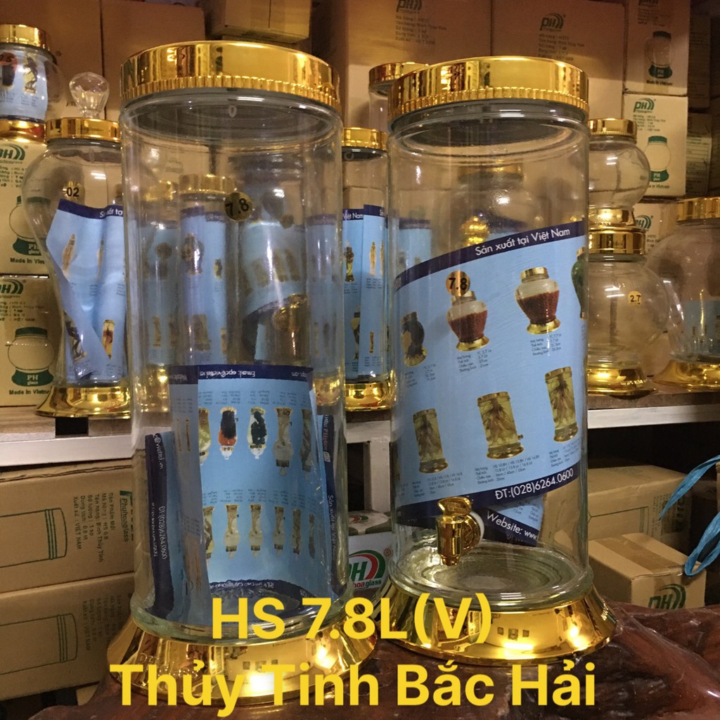 BÌNH THỦY TINH VÀ HŨ THỦY TINH NGÂM RƯỢU HS7.8L-THỦY TINH KHÔNG CHÌ- THỦY TINH BẮC HẢI